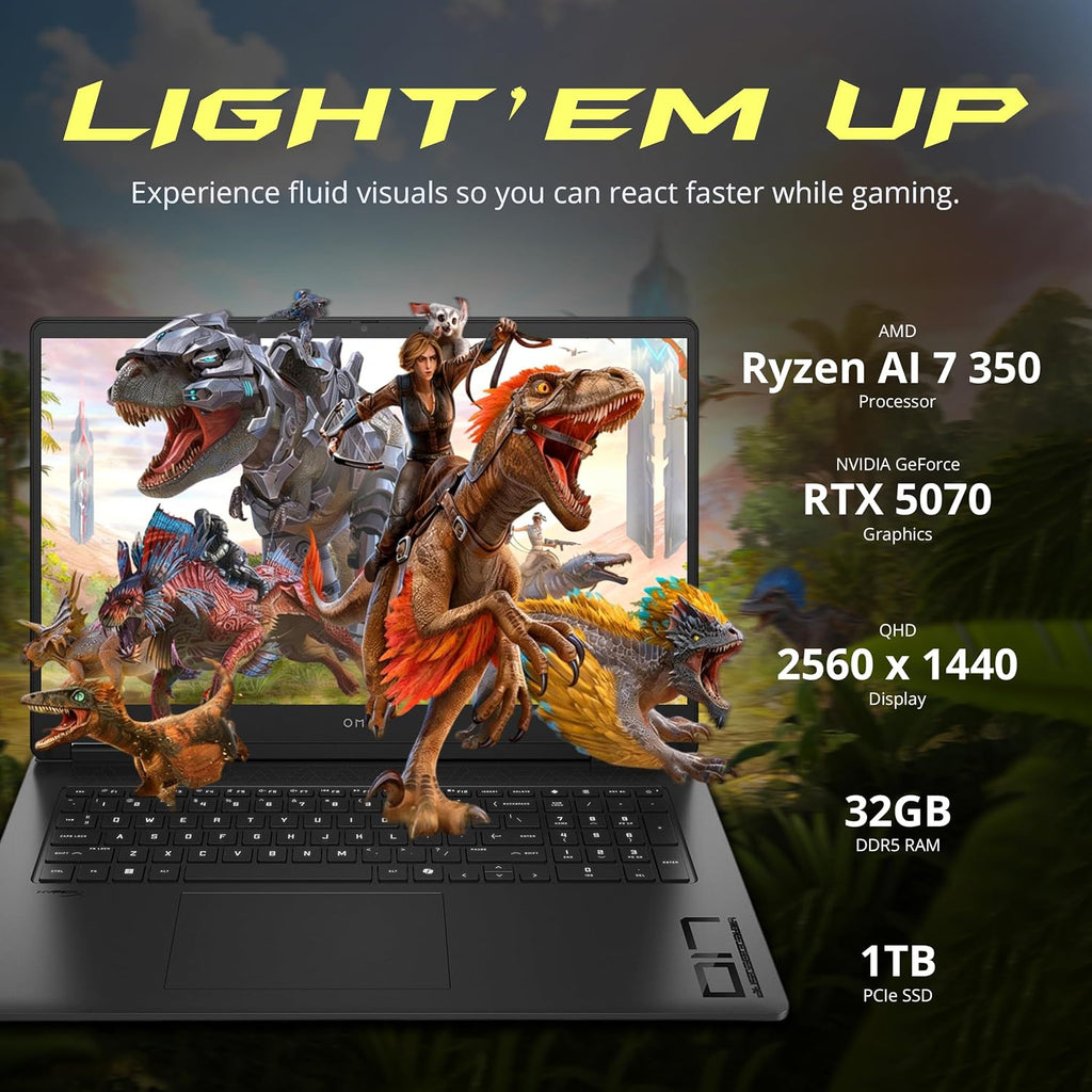 HP Omen 17.3' QHD Gaming Laptop, AMD Ryzen AI 7 350, 32GB DDR5, 2TB Storage(1TB SSD+1TB Docking Station Set), NVIDIA GeForce RTX 5070 8 GB GDDR7, RGB Backlit Keyboard, Win11 Home, Black