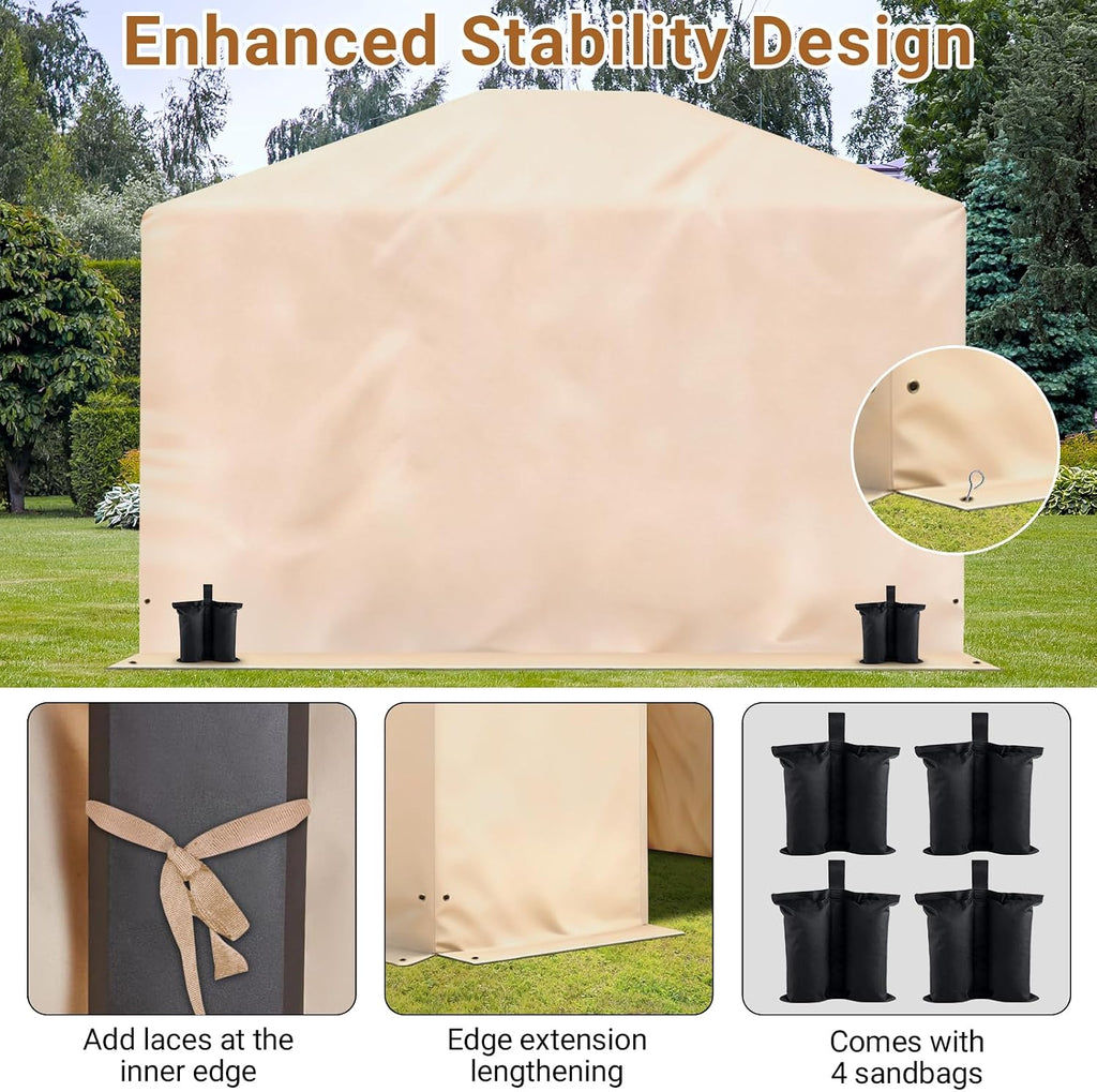 Winter Gazebo Cover for 10x12 Outdoor Hardtop Gazebos, Waterproof Enclosed Canopy Protective Covers Gazebo Accessories with 4 Sand Bags