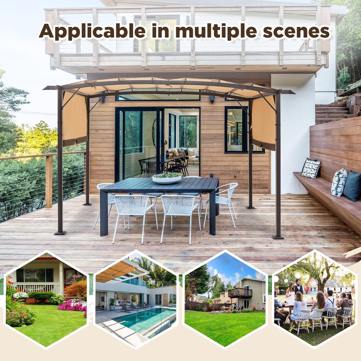 AECOJOY Pergola 9' x 12' Outdoor Pergolas, Pergolas and Gazebo Clearance, Retractable Metal Pergola with Sun Shade Canopy for Patio, Backyard, Garden