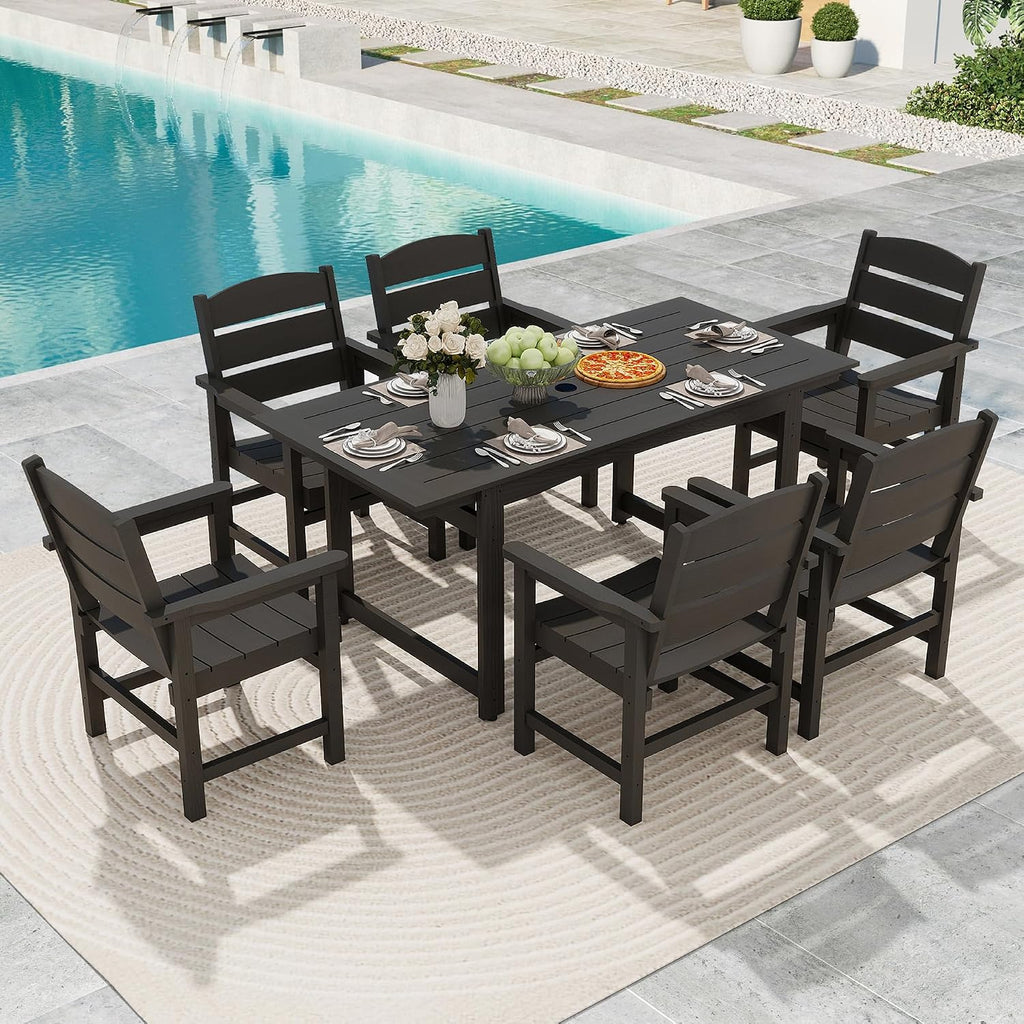 HIPS All-Weather Patio Dining Table Sets 7-Piece,Outdoor Table and Chairs,Dining Furniture Set with Umbrella Hole,Patio Table and Chairs Sets for 6|for Lawn, Garden, Backyard, Poolside