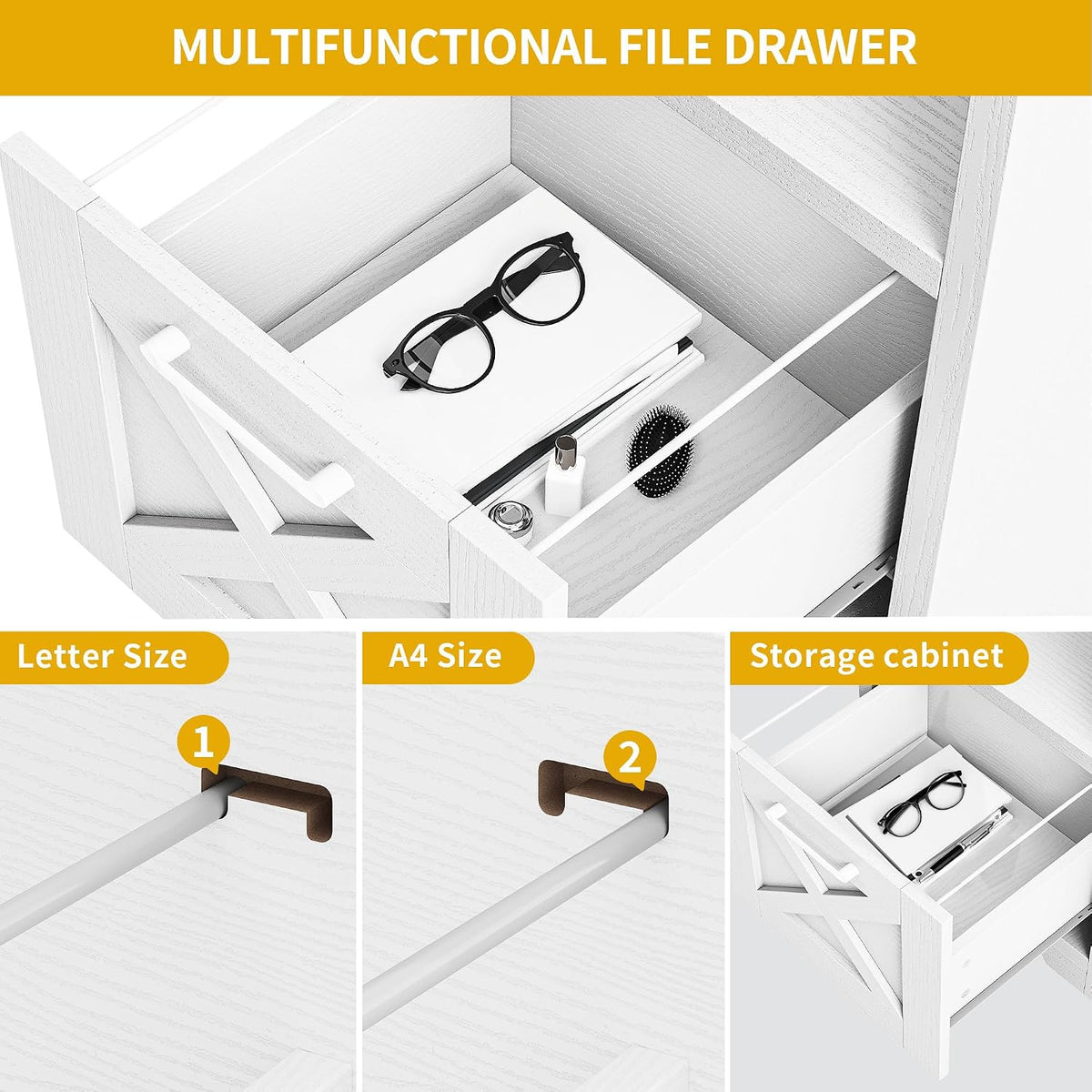 DWVO L Shaped Desk with File Drawer, 60' Corner Computer Desk with Power Outlets, Home Office Desk with Monitor Stand & Storage Shelves & File Cabinet, White