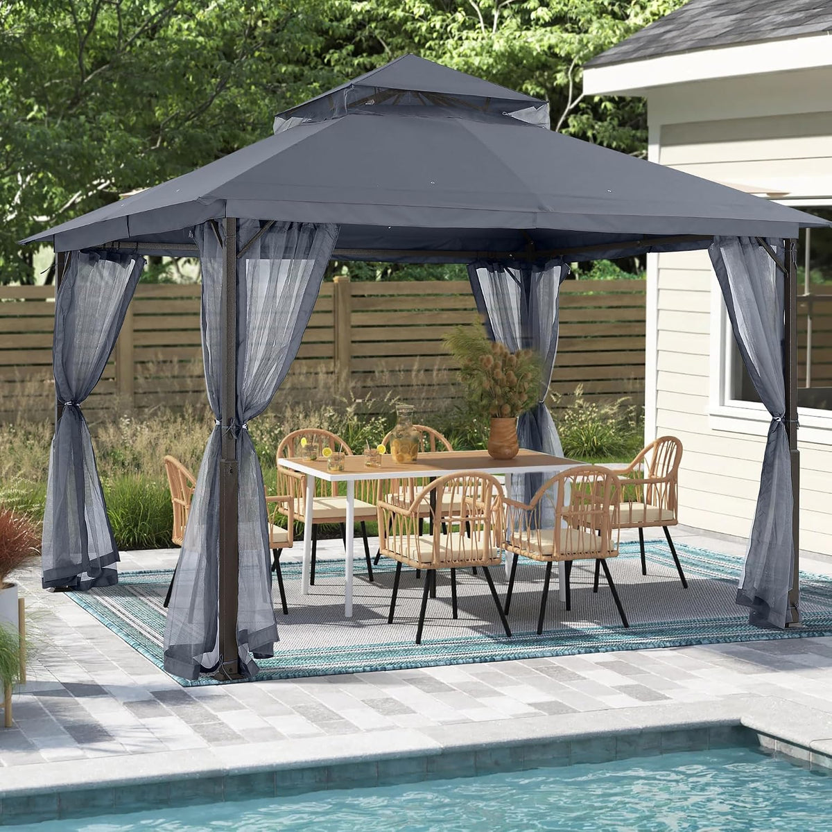 MASTERCANOPY Outdoor Patio Gazebo with Double Roofs, Stable Steel Frame and Mosquito Netting (11x13,Dark Gray)