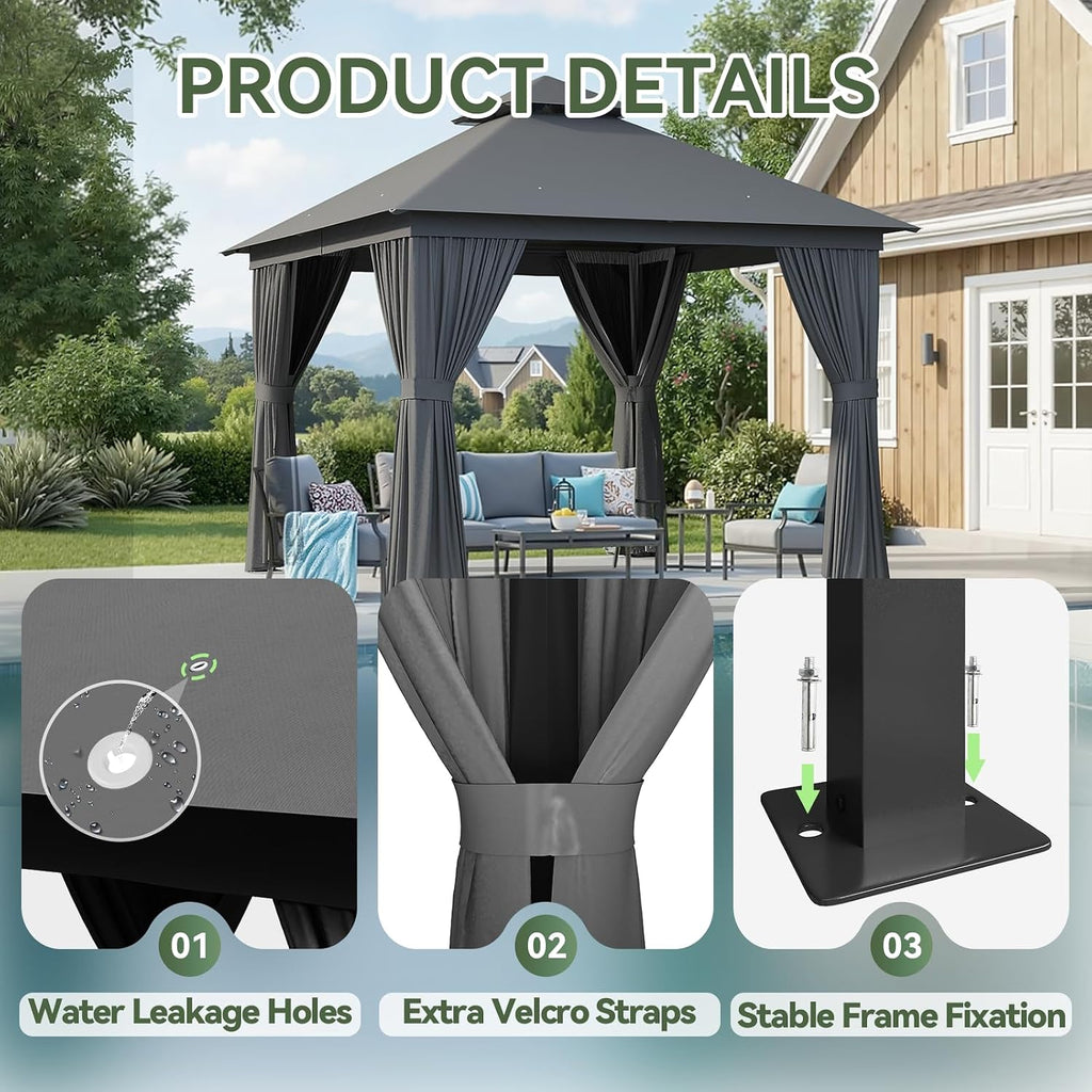 Aoxun 10x10 Outdoor Gazebo for Patio, Metal Frame Canopy Gazebo Double Roof Heavy Duty Backyard Gazebo with Mosquito Netting & Privacy Screen, Patio Shelter for Garden Lawn Deck (Grey)