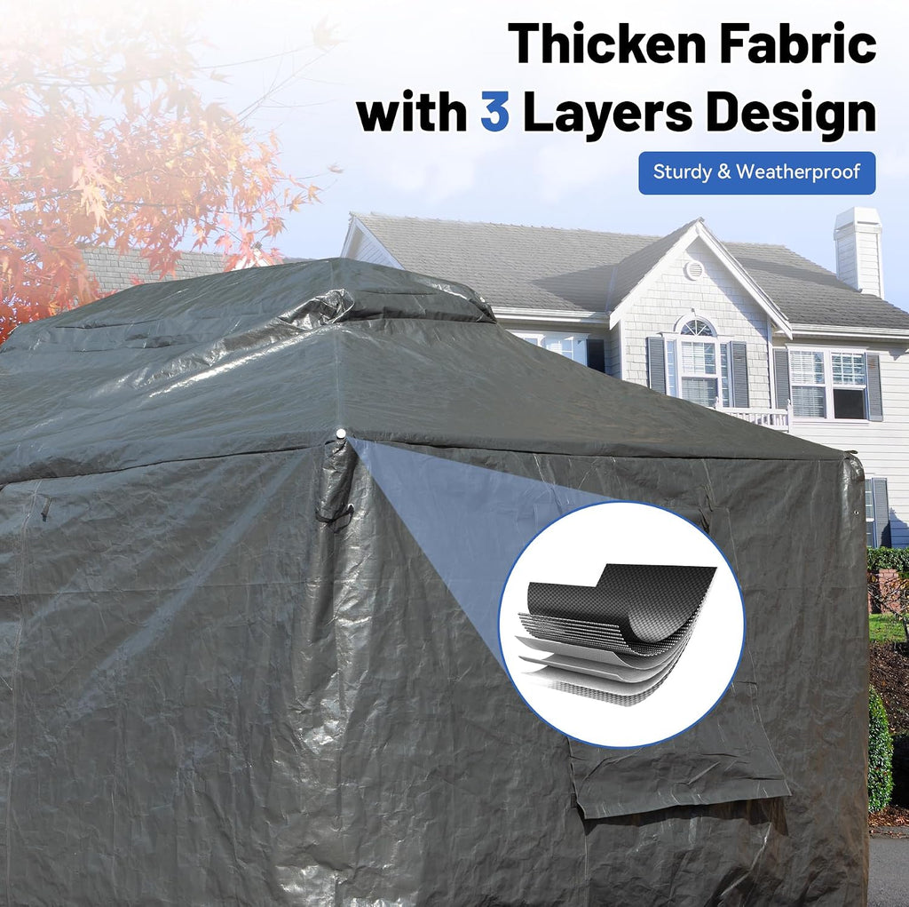 10 x 10 FT Outdoor Gazebo Cover for Hardtop Gazebos, Universal Winter Gazebos Cover with Sidewalls and Mesh Window, All-Season Used - Grey(Gazebo Not Included)
