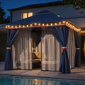 LAUSAINT HOME Patio Gazebo 10'x10', with 50ft Lights Outdoor Heavy Duty Party Tent Shelter with Double Roofs, Mosquito Nettings and Privacy Screens for Backyard, Garden, Lawn, Classic Blue