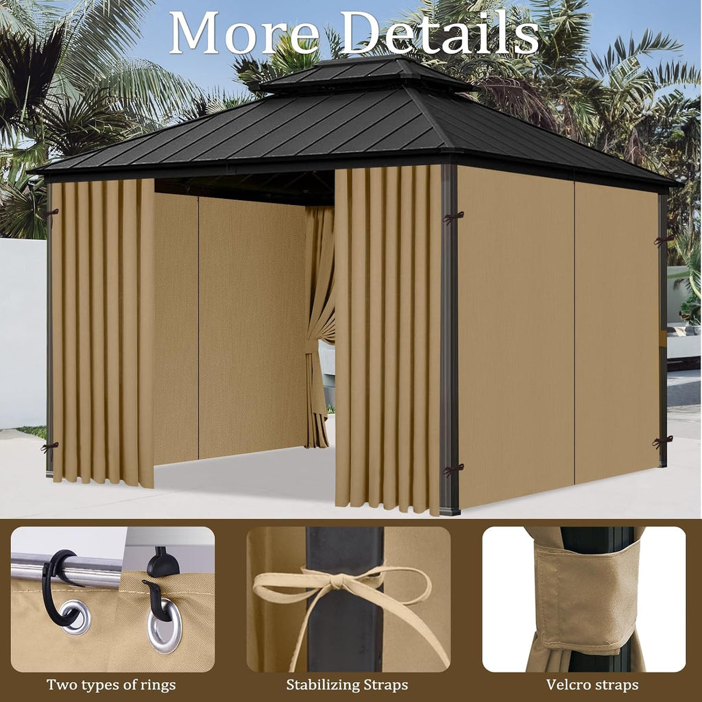 12'x12' Gazebo Curtains Outdoor Waterproof, 4-Panels Sidewalls with Zipper, Universal Replacement for Patio Privacy Screen(Only Curtains)