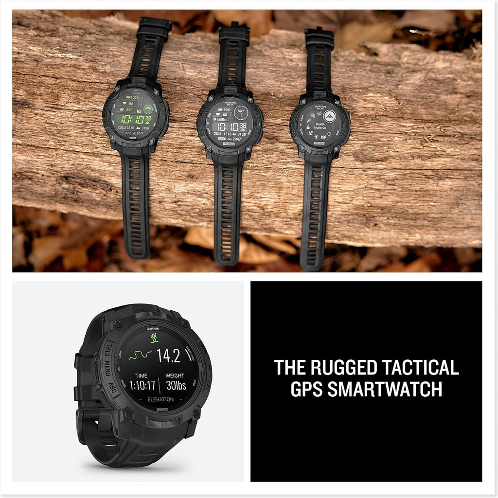 Garmin Instinct 3 Tactical Edition AMOLED 50mm Display, Rugged Outdoor GPS Smartwatch Bundle with USB Wall Charger + Microfiber Cleaning Cloth