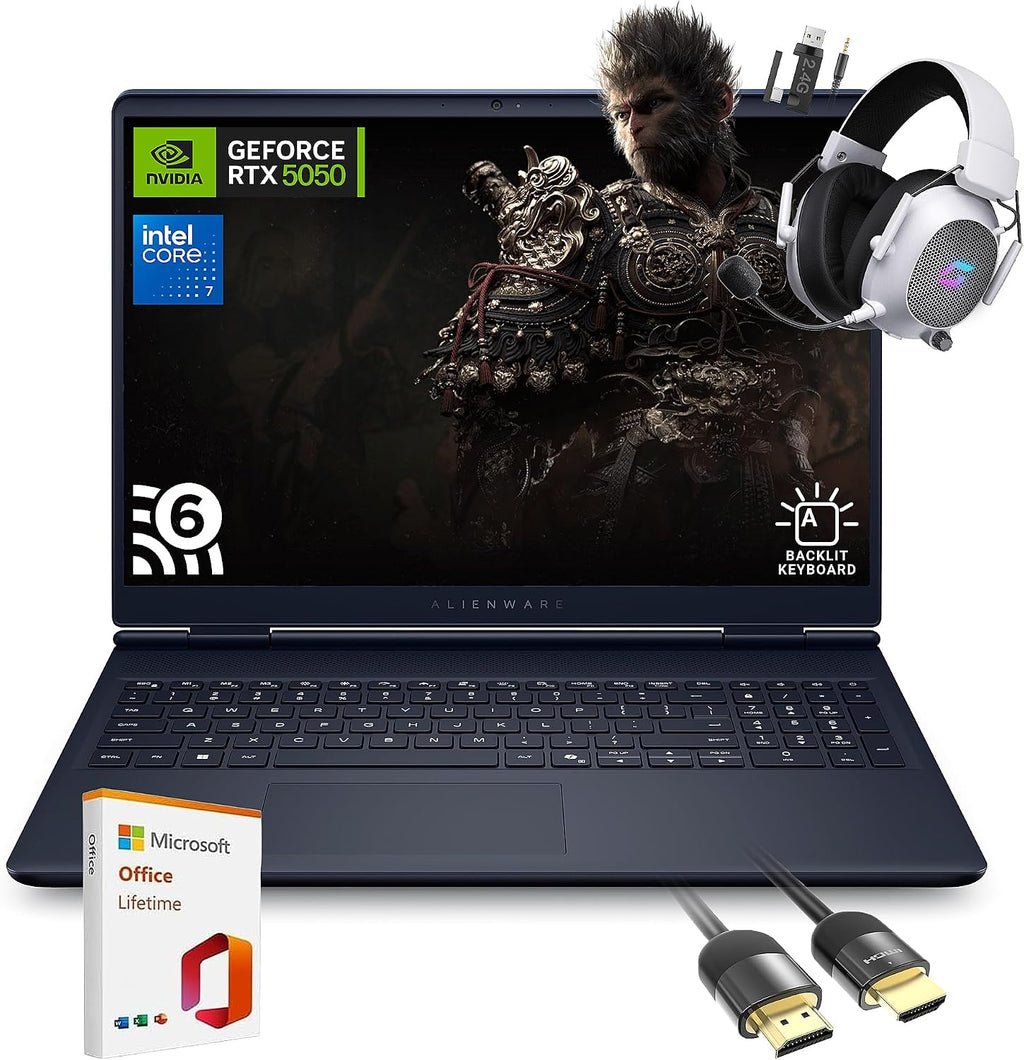 Dell Alienware 16 Aurora Gaming Laptop AC16250, 16' WQXGA Display, NVIDIA GeForce RTX 5050, Intel Core 7-240H, 32GB RAM, 1TB SSD, Backlit Keyboard, with Assy Office Lifetime, Win 11 Pro