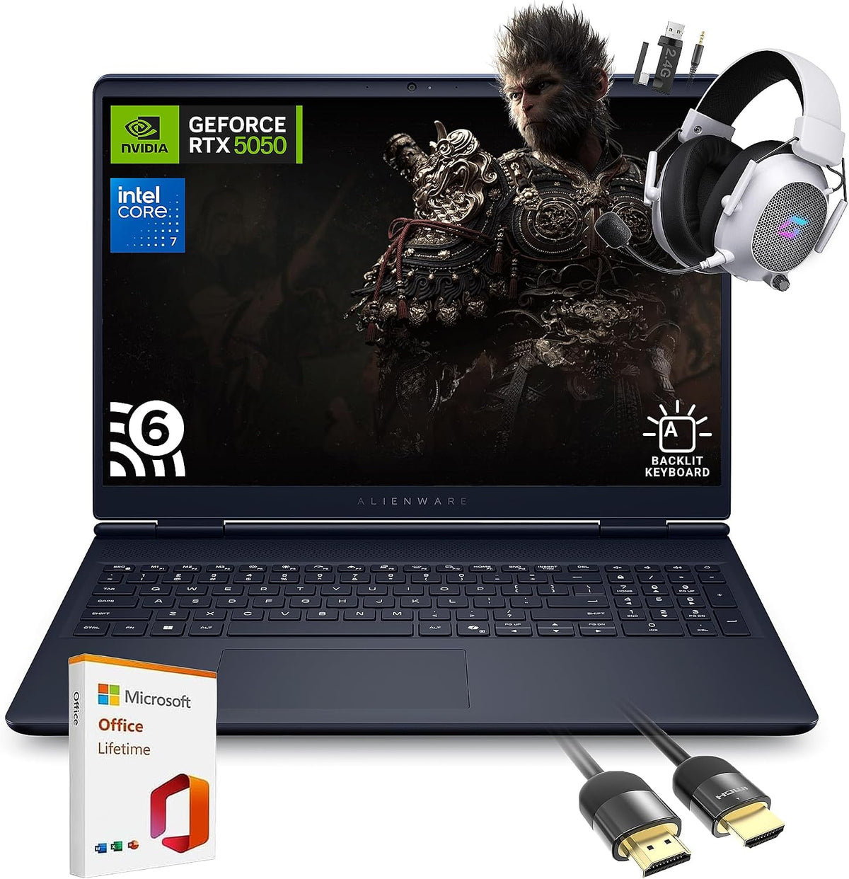 Dell Alienware 16 Aurora Gaming Laptop AC16250, 16' WQXGA Display, NVIDIA GeForce RTX 5050, Intel Core 7-240H, 32GB RAM, 2TB SSD, Backlit Keyboard, with Assy Office Lifetime, Wins 11 Pro