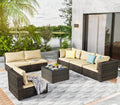 7 Pieces Outdoor Patio Furniture Set Wicker Sectional Sofa with Cushions & Tea Table Patio Rattan Conversation Chair Sofa Set Beige