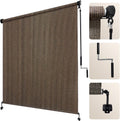 Artpuch Outdoor Roller Shades with Splicing Design, 10' W x 8' H Exterior Cordless Patio Shades Roll Up Blinds for Porch, Gazebo, Pergola, Balcony, Mocha