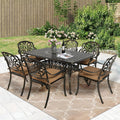 MEETWARM 7-Piece Outdoor Patio Dining Set, All-Weather Cast Aluminum Patio Conversation Set for Backyard Garden Deck with 6 Cushioned Chairs, 1 Rectangular Table, 2' Umbrella Hole, Dark Bronze