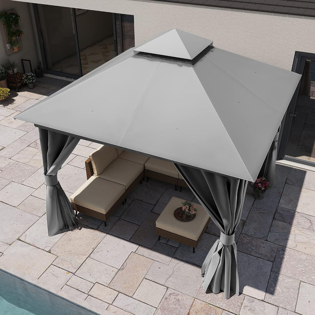 LAUSAINT HOME 10'x10' Outdoor Gazebo, Metal Frame Heavy Duty Patio Canopy Tent Shelter with Double Roofs, Mosquito Nettings and Privacy Screens for Backyard, Garden, Lawn, Gray