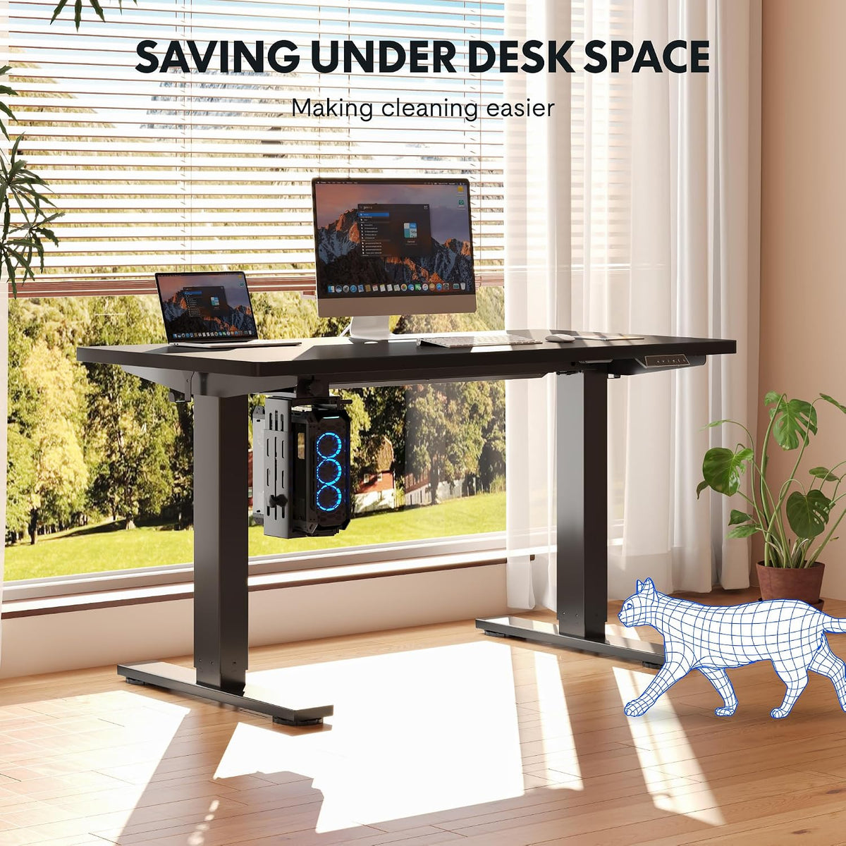 FLEXISPOT EN2 48''x24'' Electric Standing Desk with PC Stand Bundle, One-Piece Desktop, Easy-to-Install Hanging Design PC Mount, Bundle for Home Office, Game & Small Spaces, Black