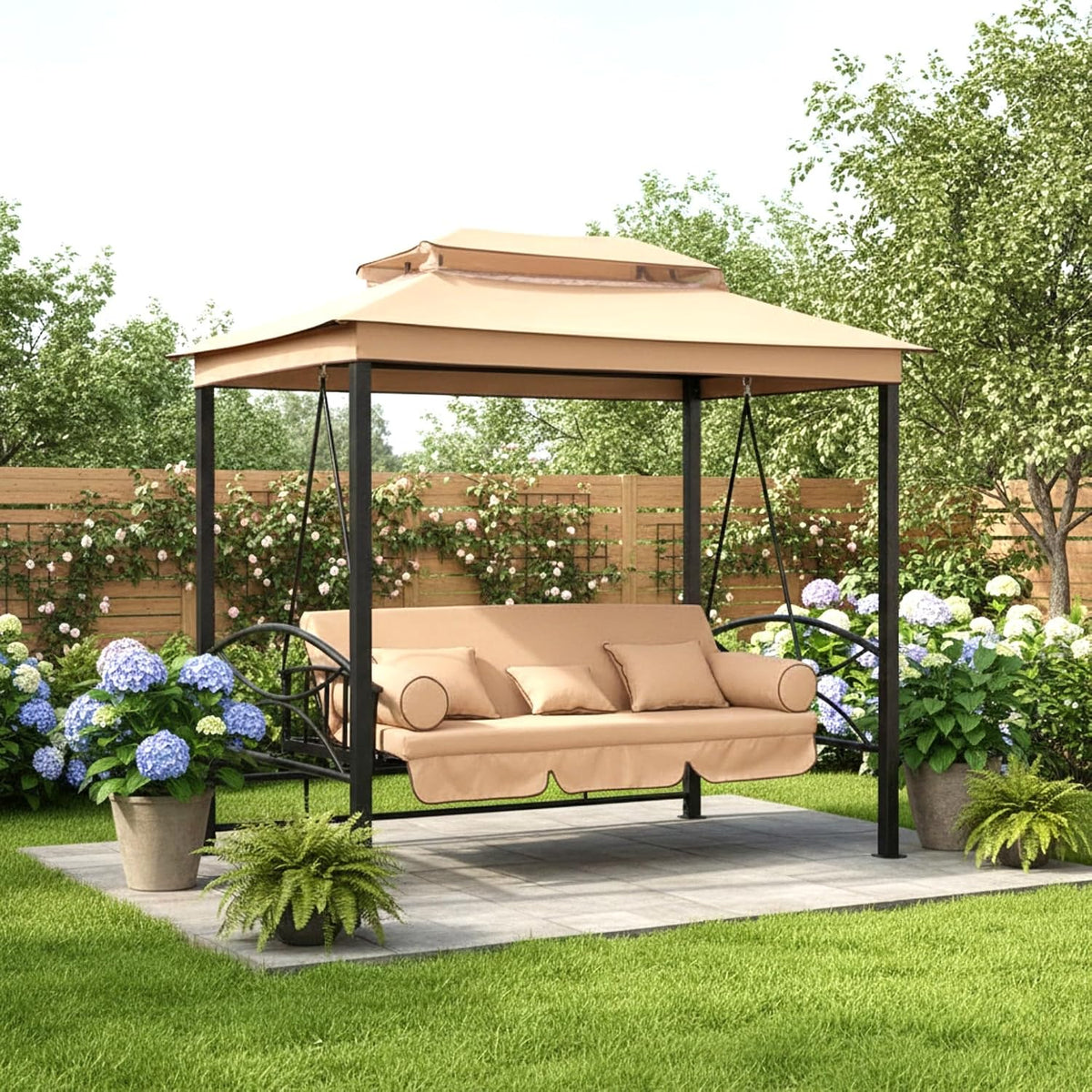 Garden Winds Reinforced Replacement Canopy Top Cover Compatible with The Debora Gazebo 01-0884 Swing - Classic Sand, Riplock 350