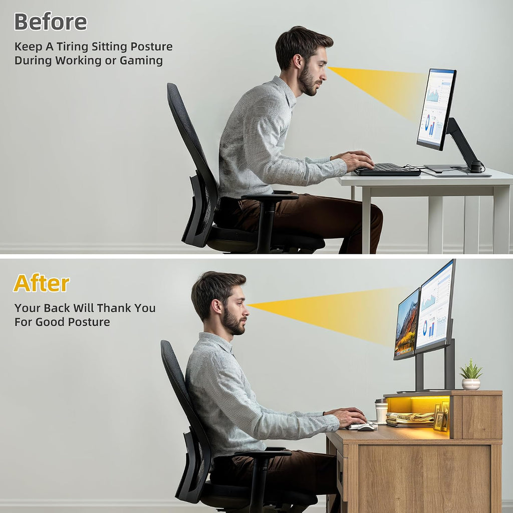 DWVO L Shaped Desk with Drawers, 65' Corner Desk Computer Desk with Power Outlets & LED Lights, Home Office Desk with Storage Shelves & Printer Stand, Light Brown