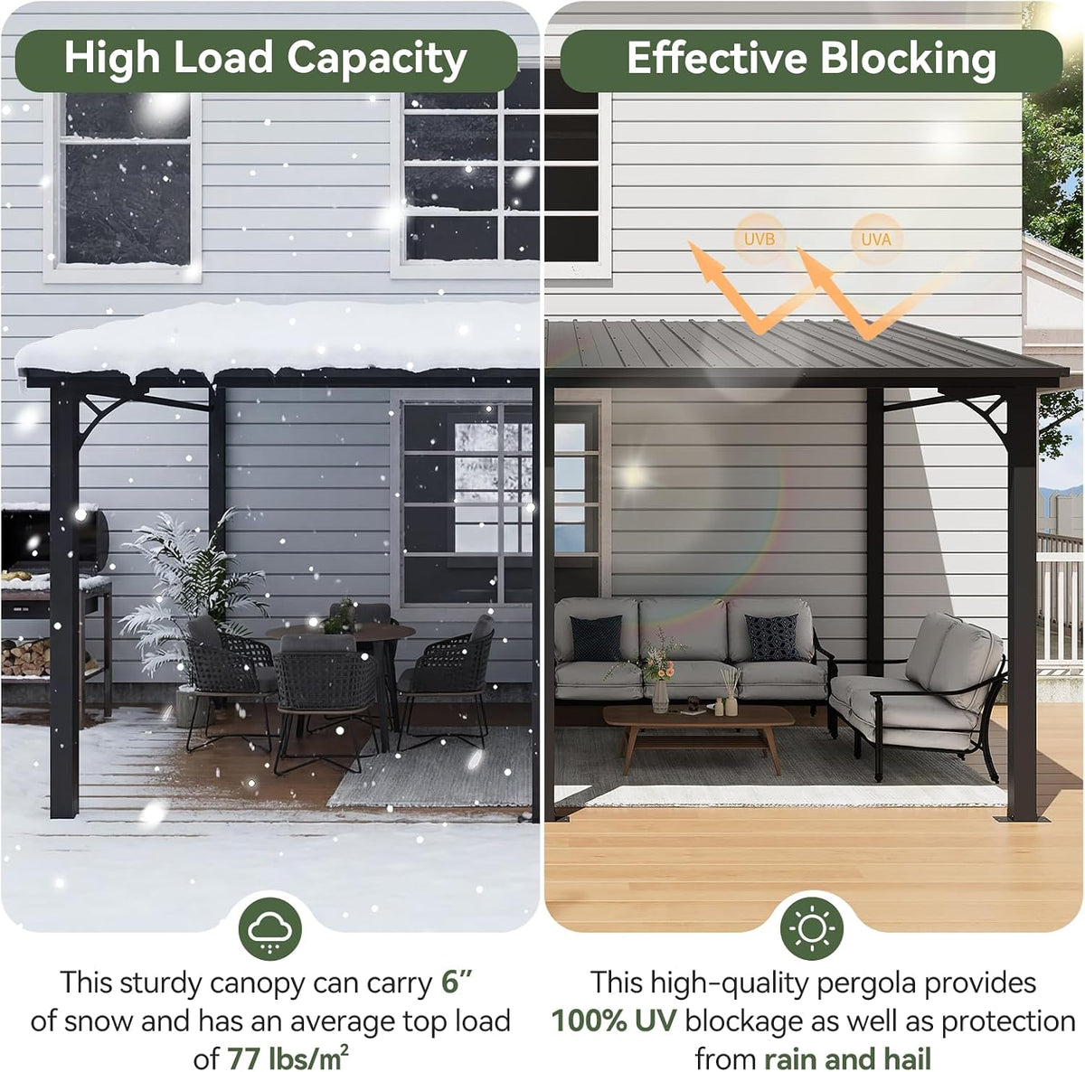 Aoxun 10' x 14' Lean to Gazebo, Upgraded Hardtop Outdoor Pergola with Sloping Galvanized Steel Roof, Large Wall-Mounted Heavy Duty Awnings for Patio, Backyard, Deck, Porch (Black)