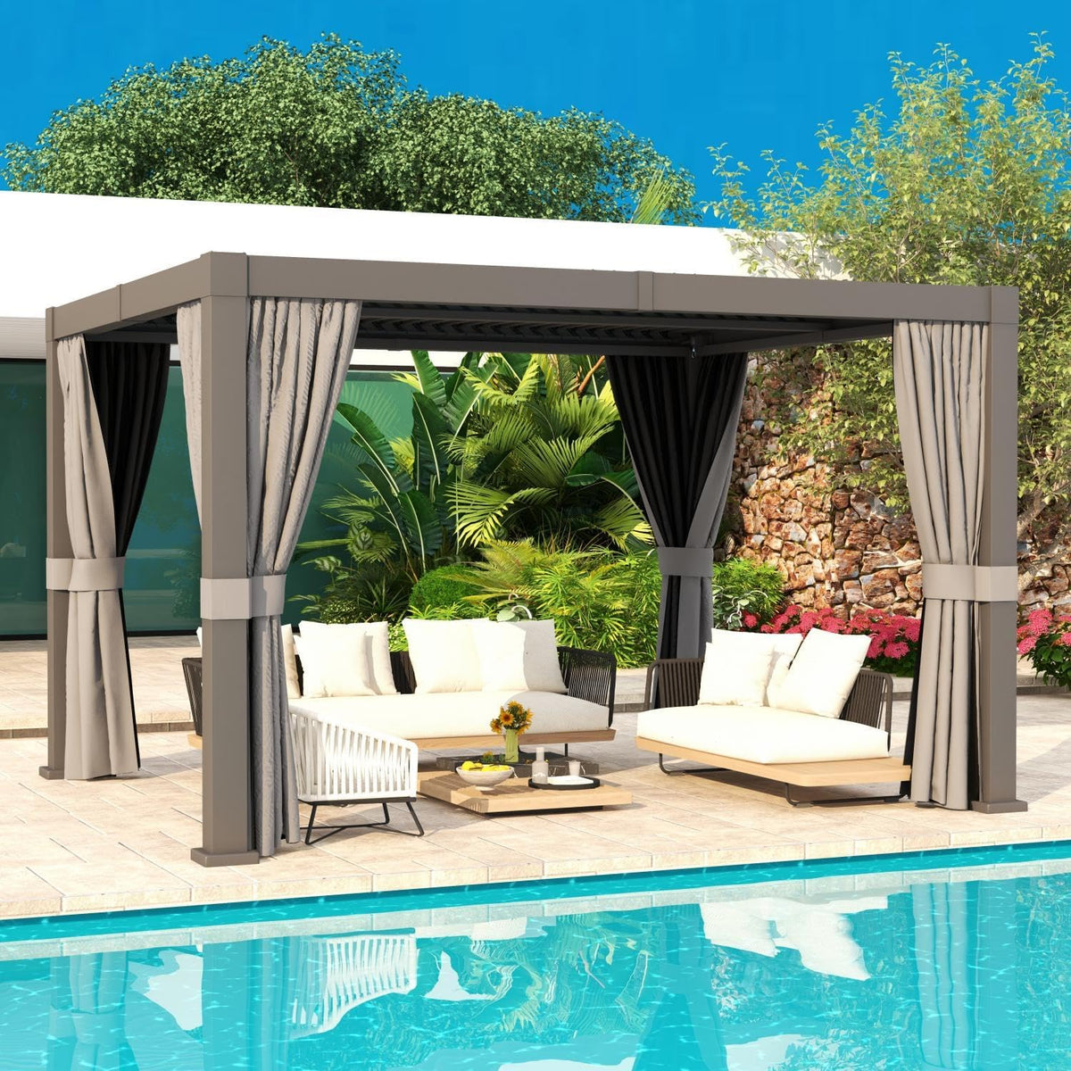 Aoxun Louvered Pergola 10 x 12ft Outdoor Aluminum Pergola with Adjustable Roof for Gardens, Decks and Backyards, Gray