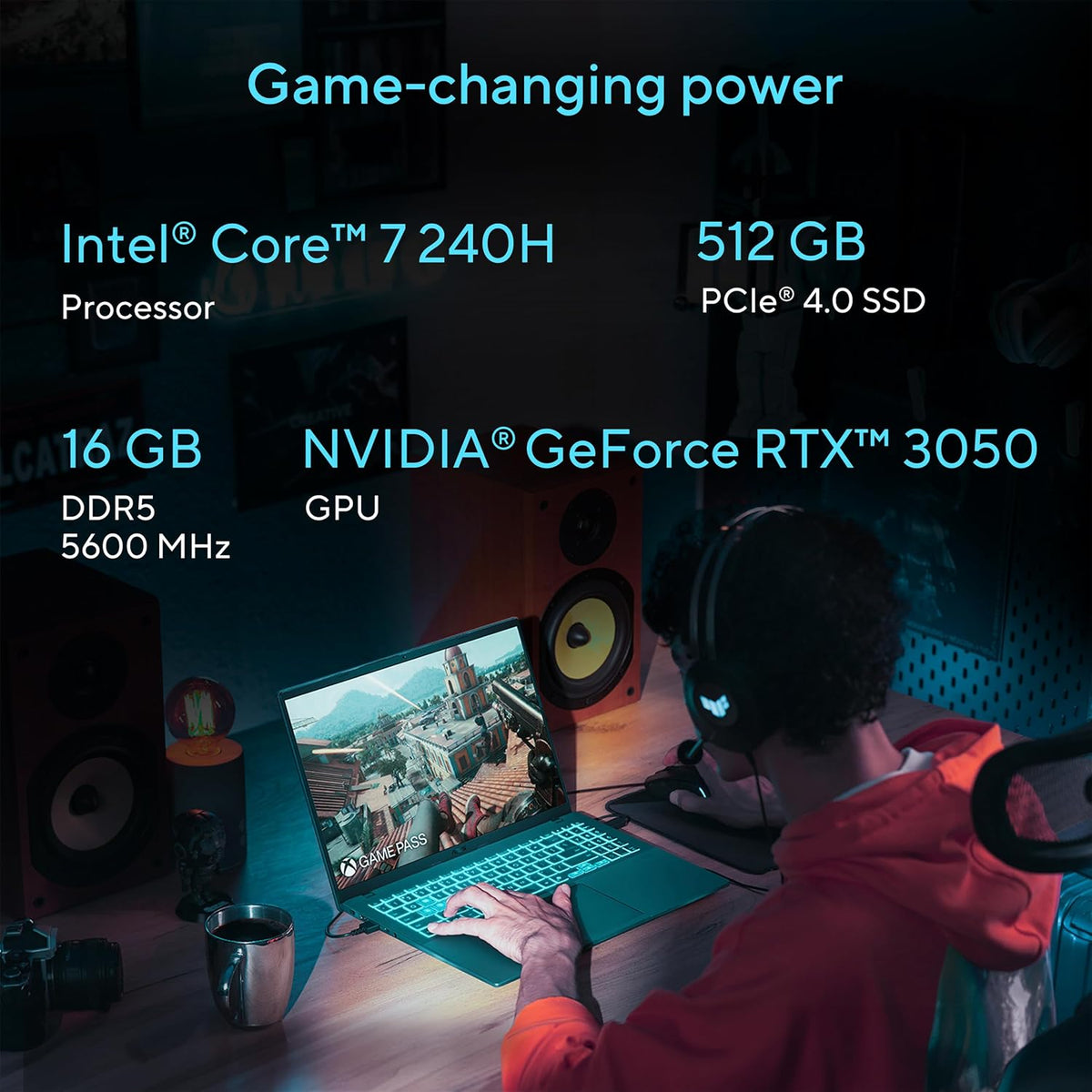 ASUS V16 Gaming Laptop, 16' WUXGA 144Hz Display, Intel Core 7 Processor 240H, NVIDIA GeForce RTX 3050, 16GB Memory, 512GB Storage, Windows 11, Matte Black, V3607VJ-DS76