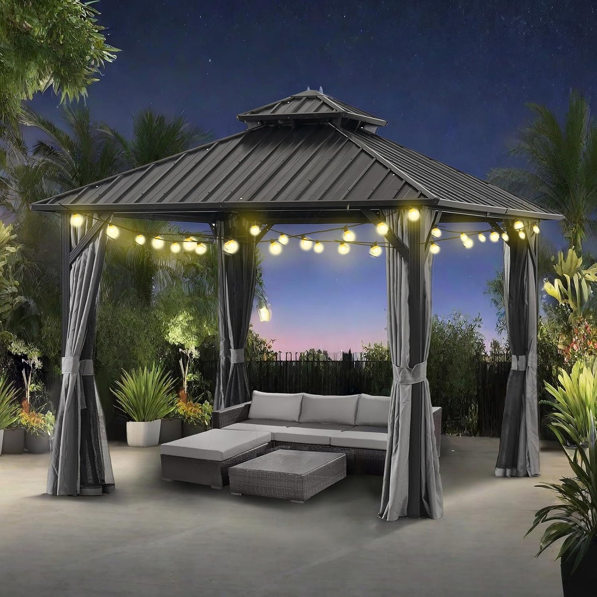 10 * 10FT Gazebo with Galvanized Steel Double Top Canopy, Aluminum Frame Outdoor Permanent Hardtop Gazebo for Patio, Garden, Backyard