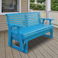 3-Seater Outdoor Glider Chair, 5FT Wood Porch Glider with High Roll Back, Cupholders and Deep Contoured for Porch, Garden, Blue