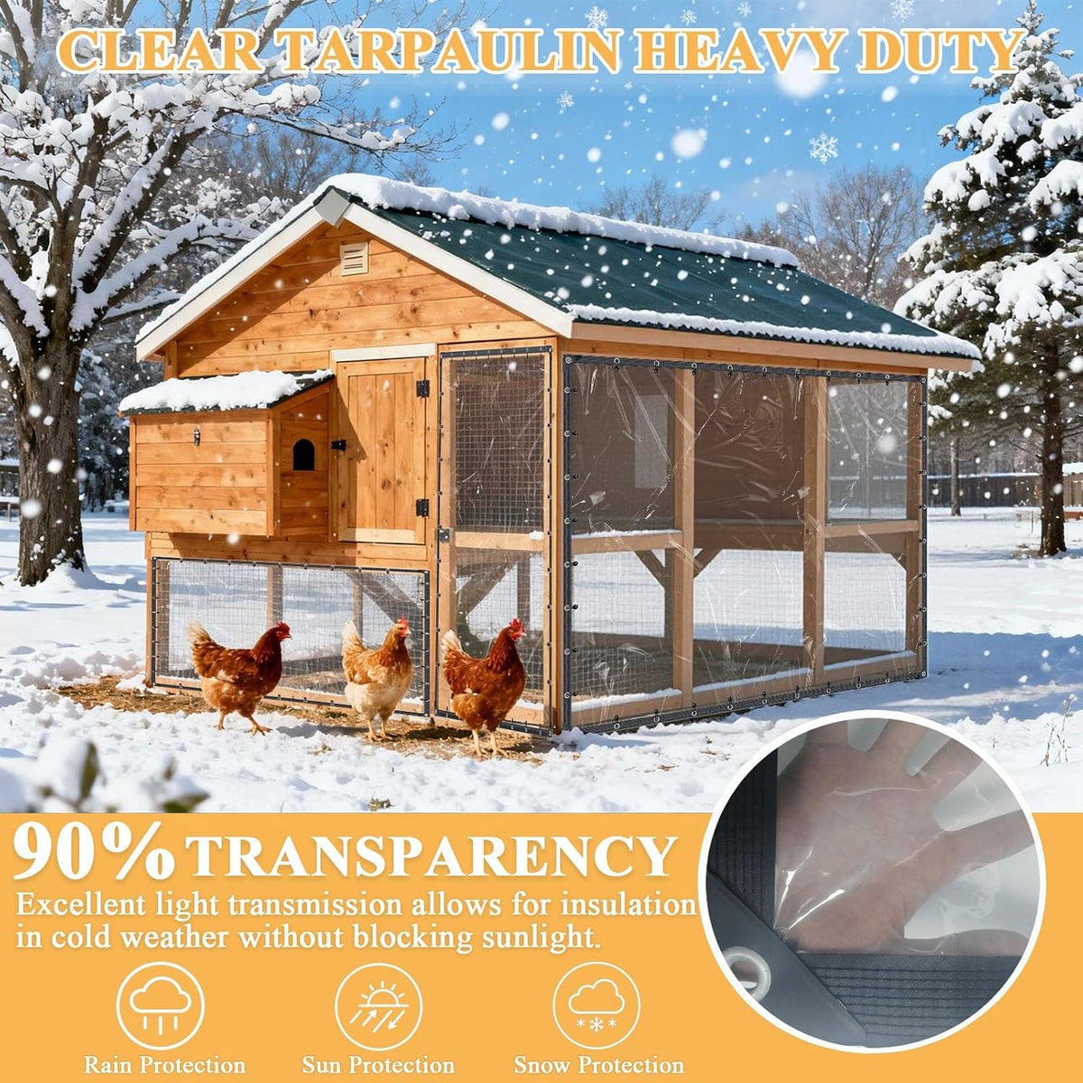 9x32 FT Clear Tarp Heavy Duty Waterproof with Grommets - Reinforced Edges & Tear Resistant PVC Tarpaulin for Chicken Coop, Outdoor Porch, Pavilion and Garden Enclosure Snow-Proof Vinyl Tarps