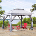 SUNJOY 11x11 ft. Pop-Up Instant Gazebo, Outdoor Portable Steel Frame 2-Tier Top Canopy/Tent with Netting and Carry Bag, Gray
