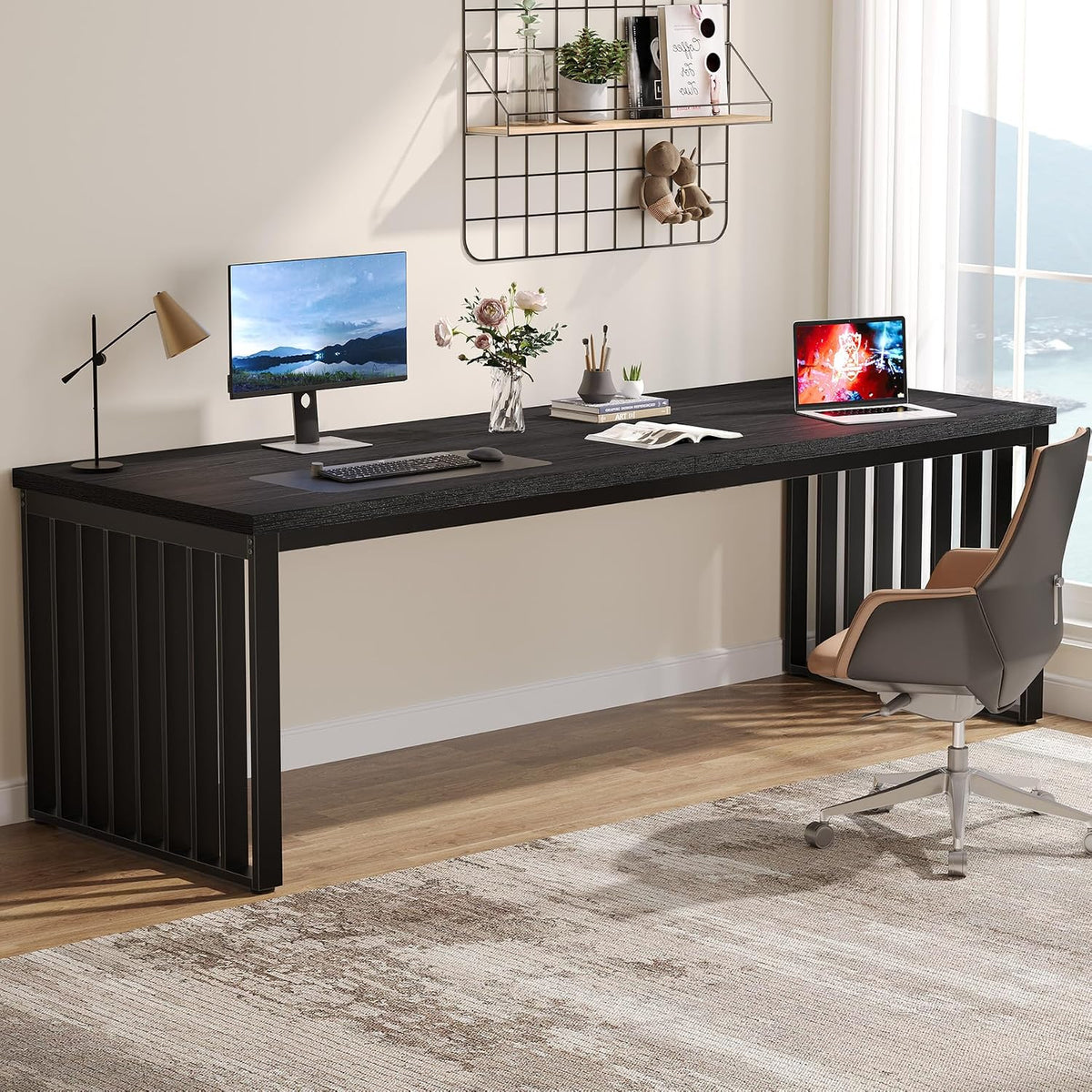 Tribesigns 78.74' Extra Long Computer Desk for 2 Person, Double Long Desk with Heavy Duty Metal Frame, Double Workstation Study Table for Home Office (Without Chair) (Black)