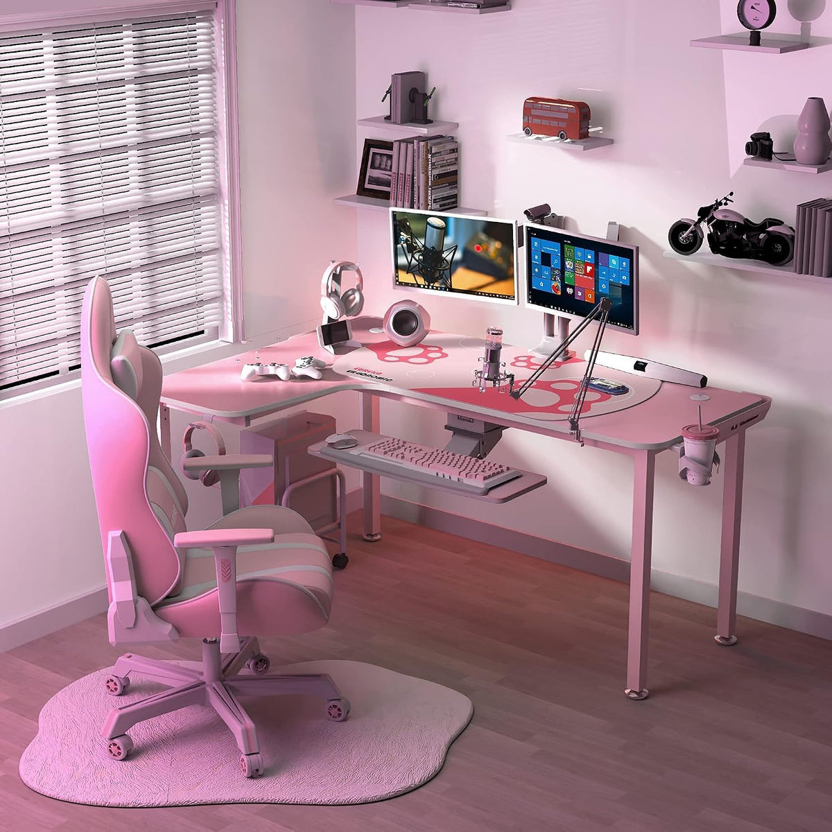 EUREKA ERGONOMIC Gaming Desk,60 Inch Pink L-Shaped Computer Desk, Corner Desk Gamer Desk Game Table with Free Mouse Pad for Girls Home Office Wood & Metal Space-Saving,Easy to Assemble,Pink