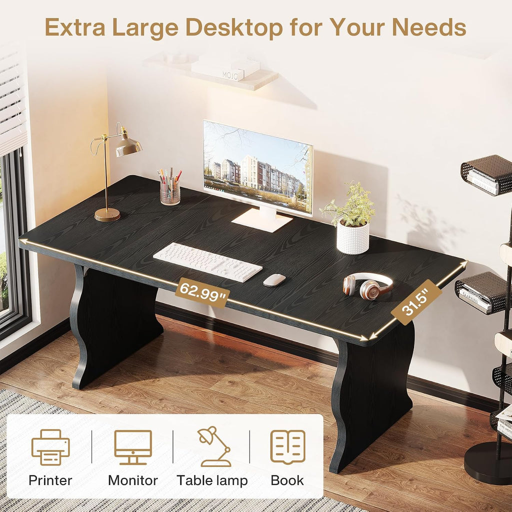 Tribesigns 63' Large Desk for Home Office, Spacious Executive Computer Desk with Ample Leg Room, Double PC Gaming Writing Table Study Desk with Sturdy Legs, Black