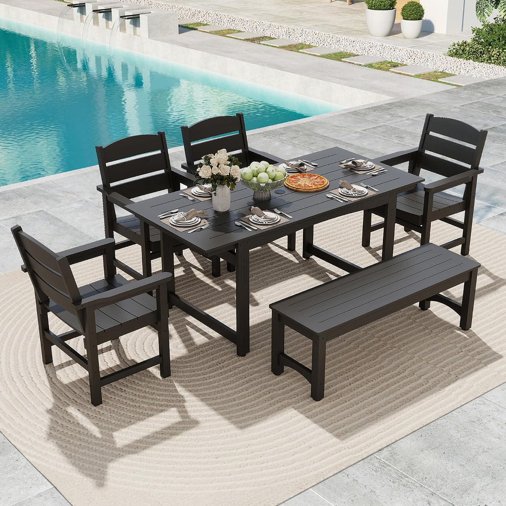 HIPS All-Weather Patio Dining Table Sets 6-Piece,Outdoor Table and Chairs,Dining Furniture Set with Umbrella Hole,Patio Table and Chairs Sets for 6|for Lawn, Garden, Backyard, Poolside