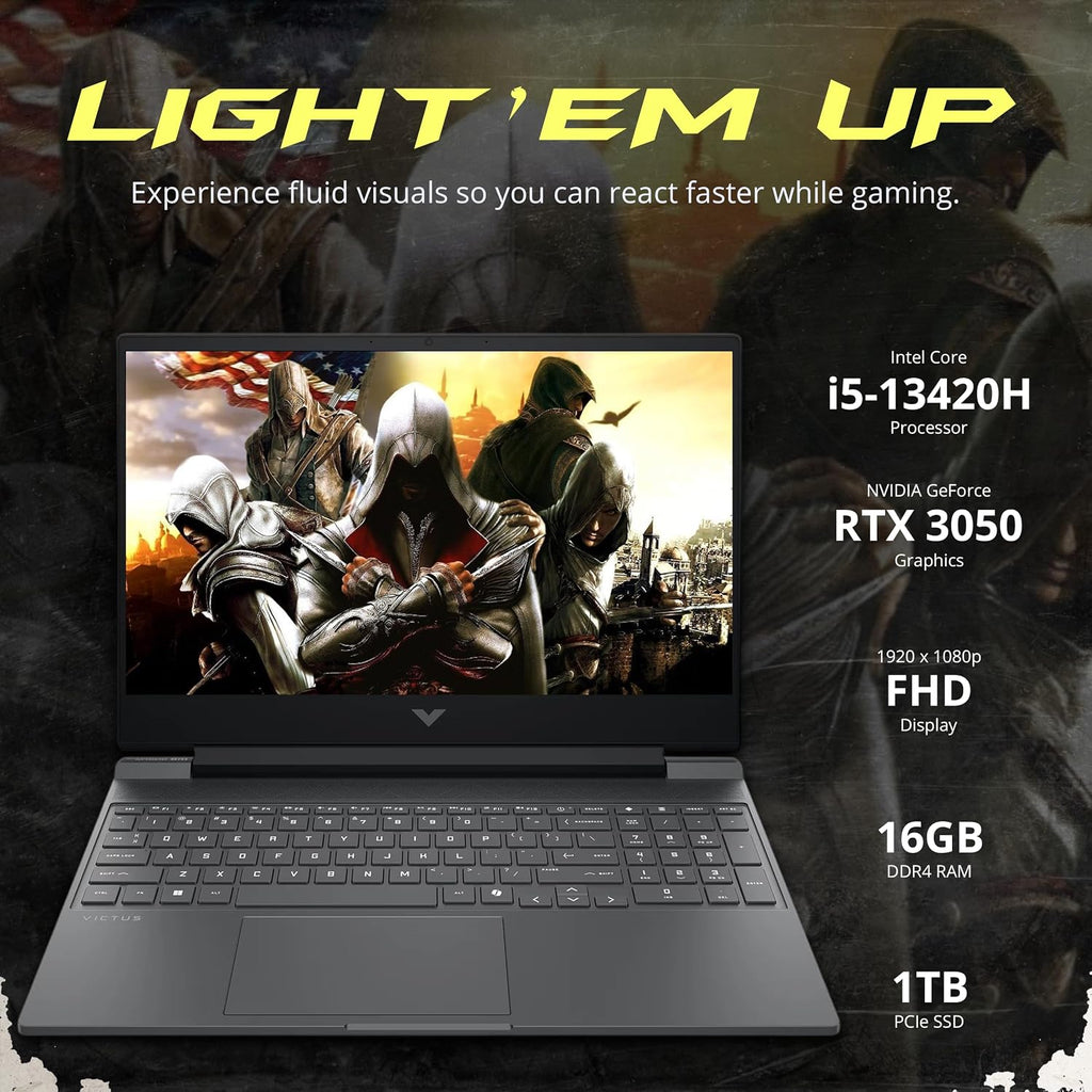 HP Victus 15.6' FHD IPS 144Hz Gaming Laptop, Intel i5-13420H, 16GB RAM, 1TB PCIe SSD, NVIDIA GeForce RTX 3050, Keyboard Backlit, HD Webcam, Wi-Fi 6, Win 11 Pro, Mica Silver, 1TB Docking Station Set