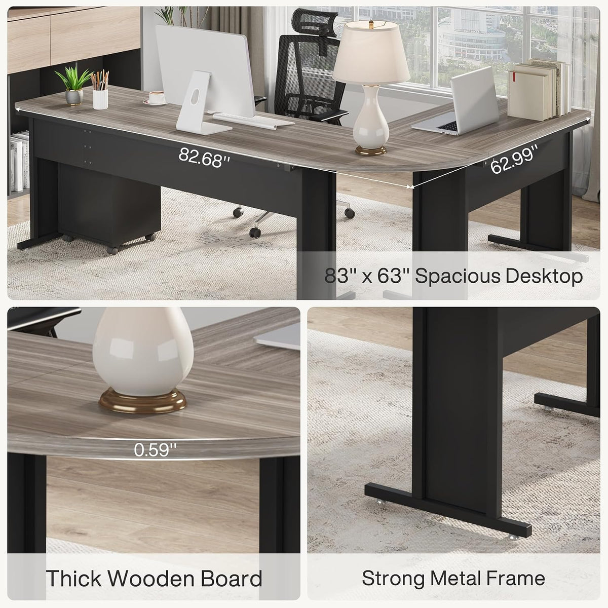 Tribesigns 83-Inch Large L Shaped Desk, Reversible Executive Office Desk, Modern Corner Computer Table Business Workstation for Home Office (Grey)