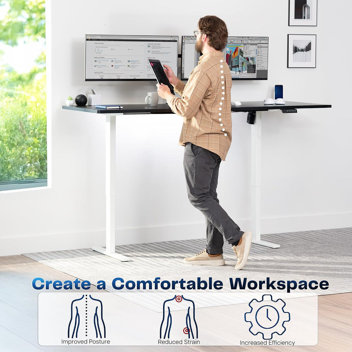 VIVO Large Electric 83 x 30 in Standing Desk, Memory Height Adjustment, 1B Series, Holds 220 lbs, Black Top White Frame, DESK-KIT-1W8B