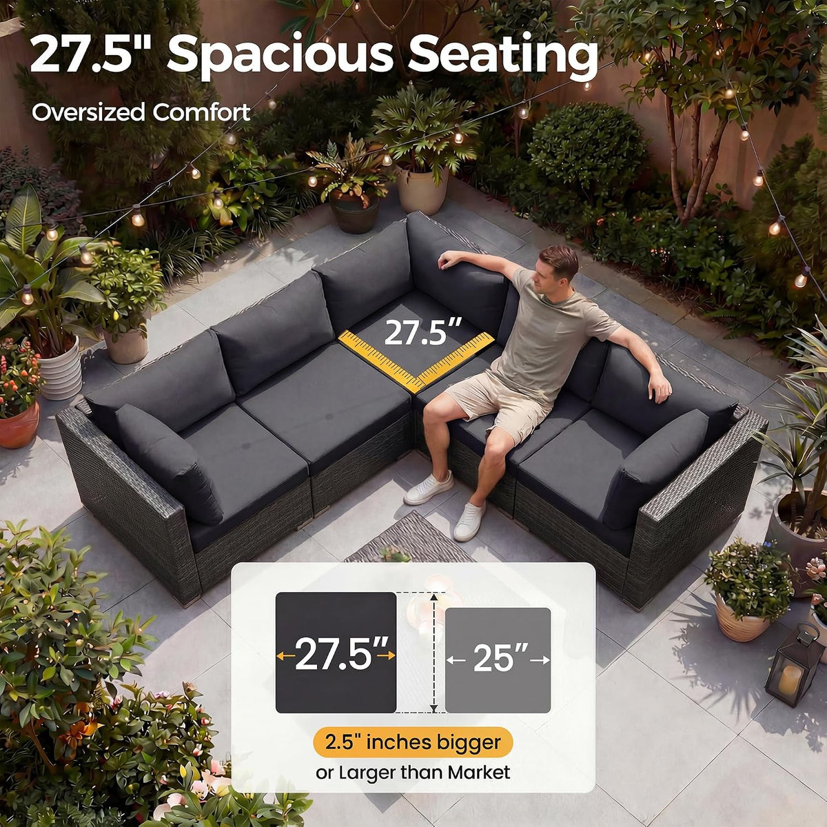 NICESOUL 15 Piece Patio Set with Fire Pit Table, Luxury Large Size Outdoor Furniture with Firepit, 29.3' Highback Deep Seating 500 lbs Heavy Duty for Backyard, Deck, Dark Grey