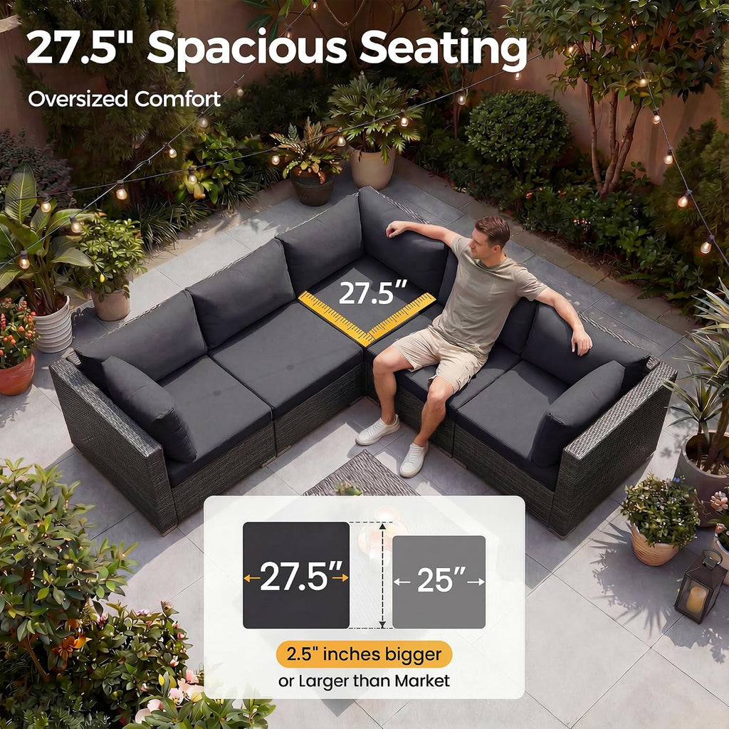 NICESOUL 13 Piece Patio Furniture Set with Fire Pit Table, Luxury Wicker Outdoor Patio Sectional with Fire Pit & Chaise Lounge, 29.3' Highback Extra Large Size Wide Deep Seating, Dark Gray