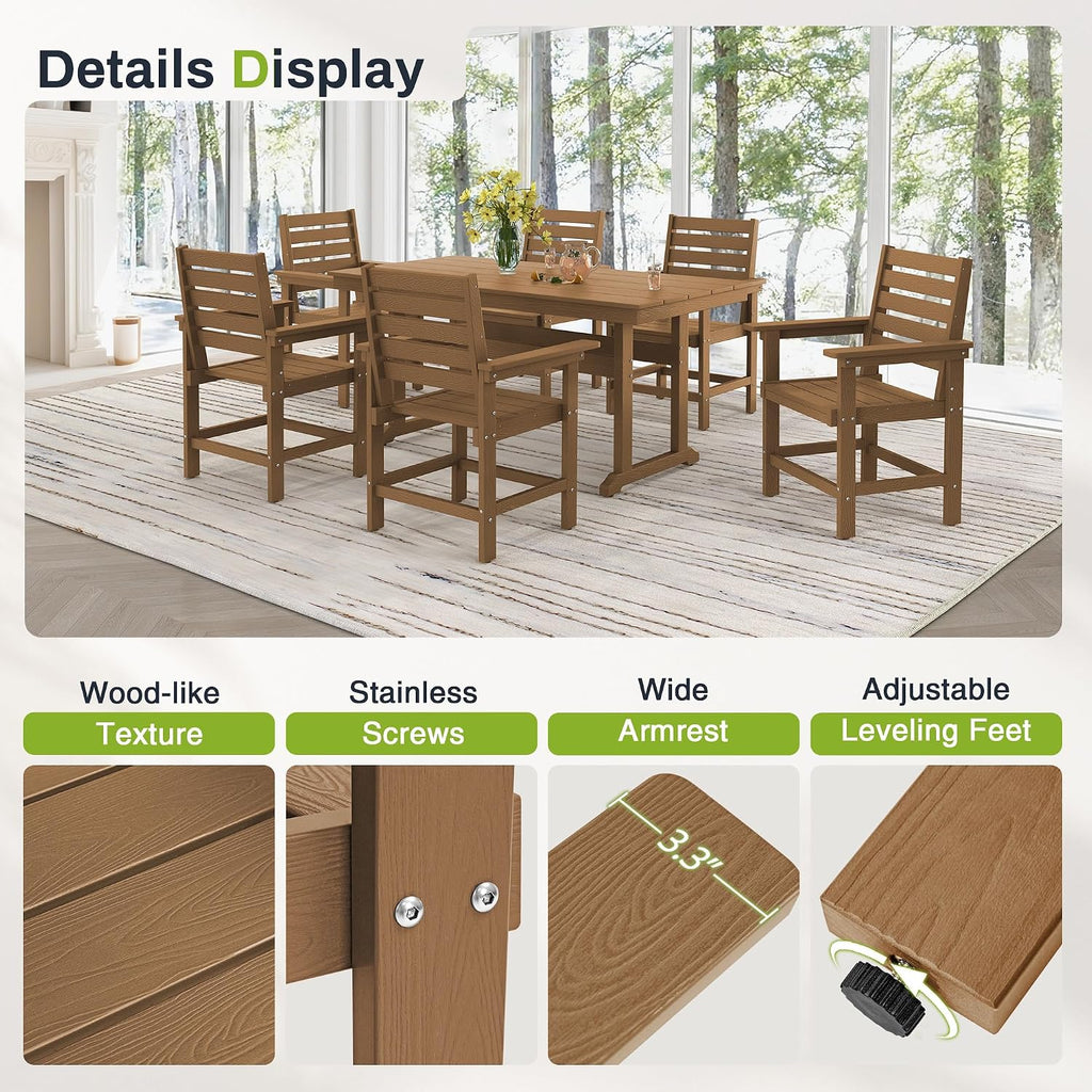 Outdoor Dining Chairs Set of 2, All Weather HDPS Patio Dining Chairs, Heavy Duty Outdoor Chair with Armrest for Backyard Deck Porch, Brown