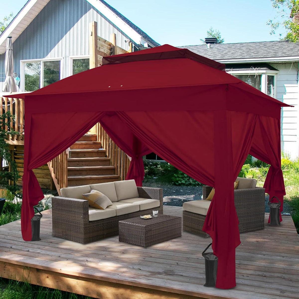 COOS BAY 11x11 Pop Up Gazebo with 4 Sidewalls, Instant Outdoor Canopy Tent with UPF 50+ UV Protection, Water Resistant Shelter with Carry Bag, Stakes & Ropes, Red