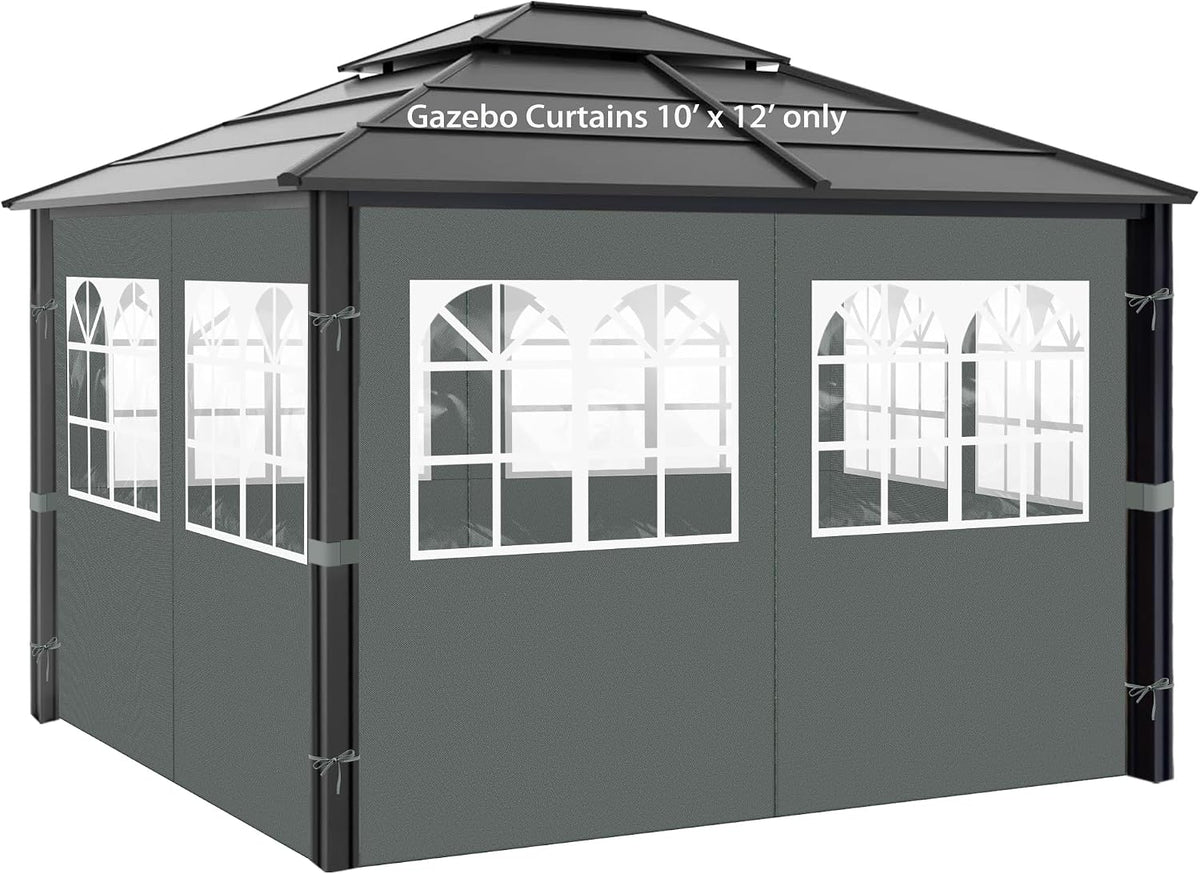 Gazebo Privacy Curtains 10' x 10' with PVC Windows, 4-Panels Side Wall with Zipper Universal Replacement for Patio, Outdoor Canopy, Garden and Backyard, Gray