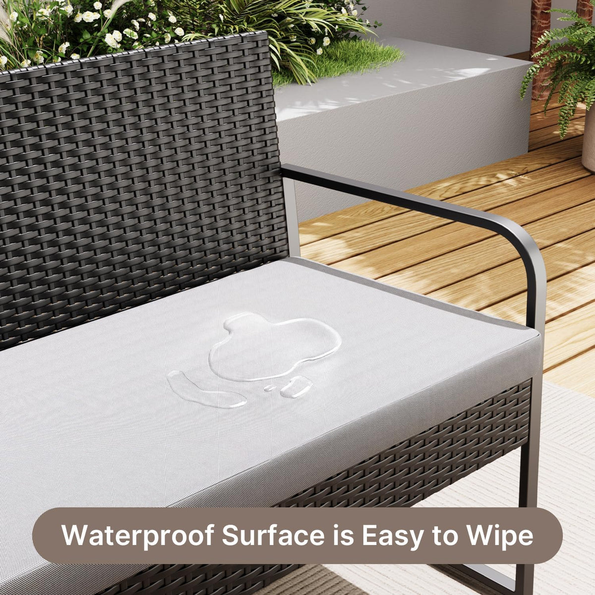 Gizoon 4 Piece Patio Furniture Set, Wicker Furniture with Glass Coffee Table, Outdoor Rattan Conversation Set, for Backyard, Poolside, Porch, Lawn, Cushion-Grey