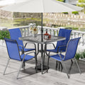 TLSUNNY Patio Dining Set 5 Pieces, All Weather Outdoor Furniture W/30'X 30' Table and 4 Stackable Textilene Chairs, Metal Table and Chairs for Lawn, Garden, Poolside, Backyard (Umbrella not Included)