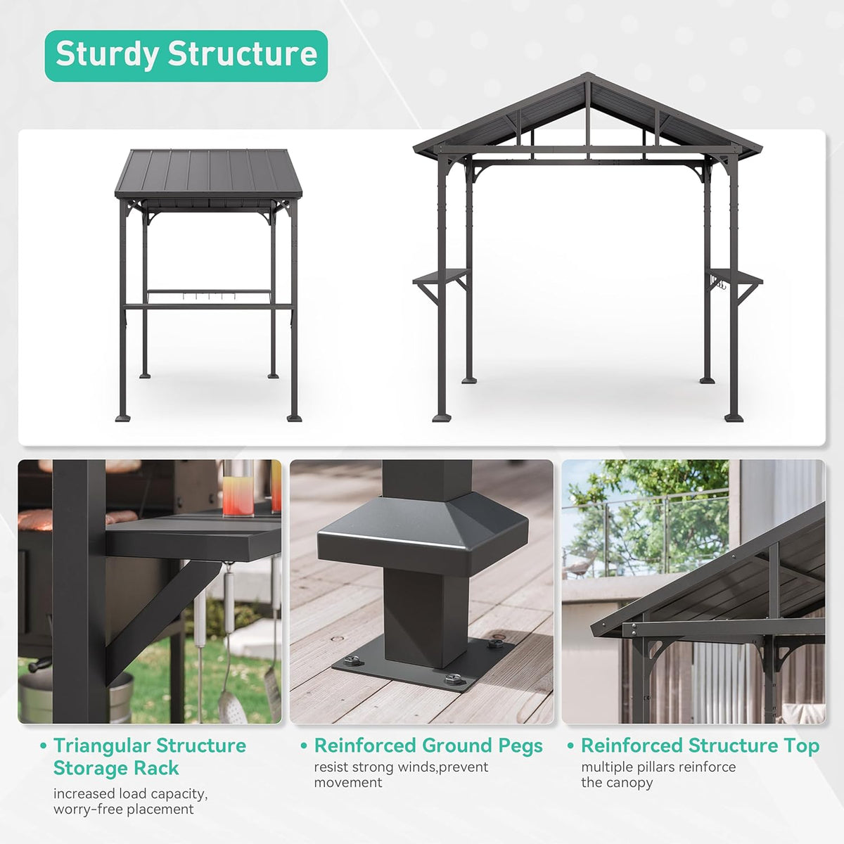 Kurapika 8' x 5' Hardtop BBQ Grill Outdoor Gazebo,Waterproof Sloping Roof, Bar with Tool Hooks, Smoke-Venting Iron Canopy for Patio, Yard,Garden, Family Party