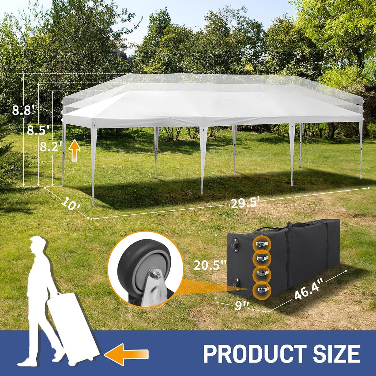 VINGLI 10x30 Pop Up Canopy Tent with Sidewalls, Outdoor Gazebo Canopy Tent, Patio Event Tents Outdoor Event Shelter for Parties (White)