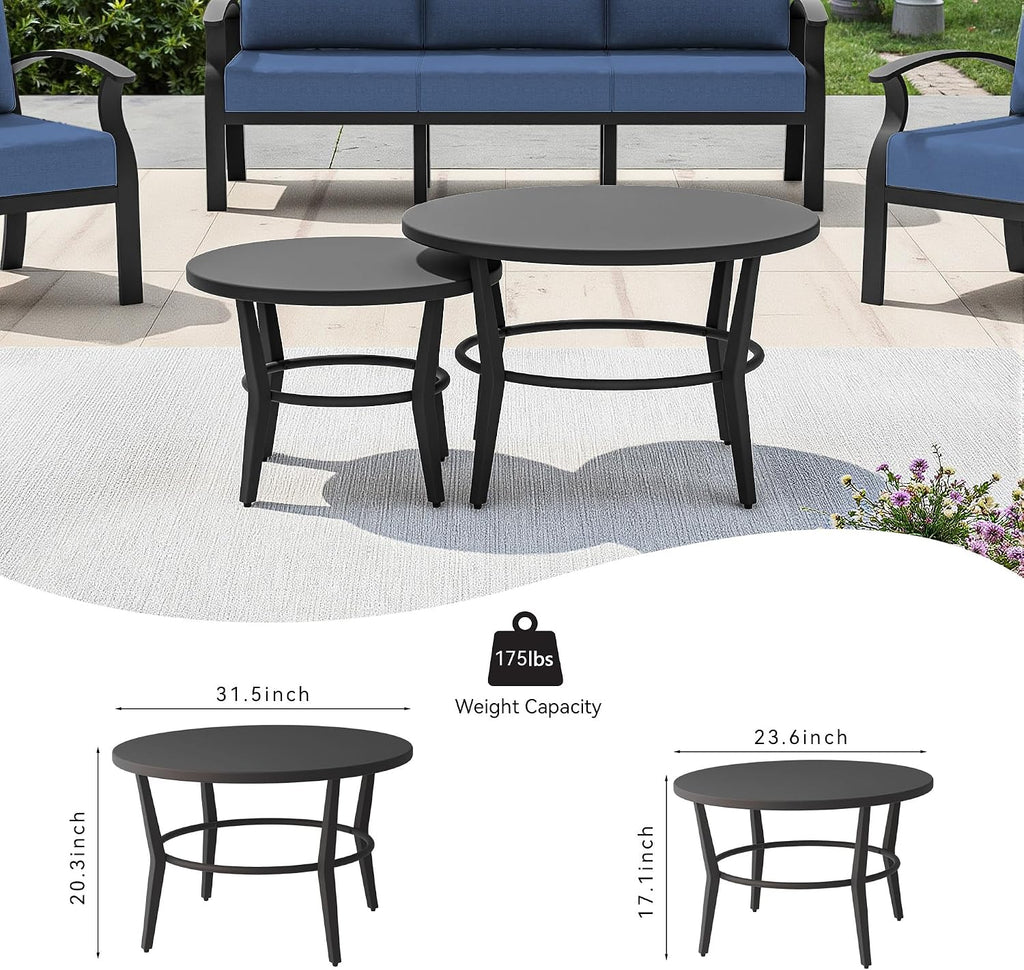 Aluminum Outdoor Patio Furniture Set,5 Seats Patio Conversation Sets with 2 Round Coffee Tables,Metal Patio Sectional Furniture Set with 5.1' Thickened Cushions,Navy Blue