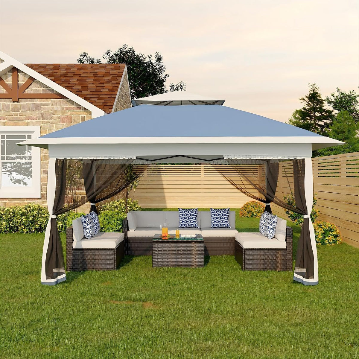 Canopy Tent 13x13 ft, Pop Up Gazebo One-Push Setup with 4 SandBags for Backyard Parties and BBQs, Mosquito Netting & Height Adjustable - Navy Blue
