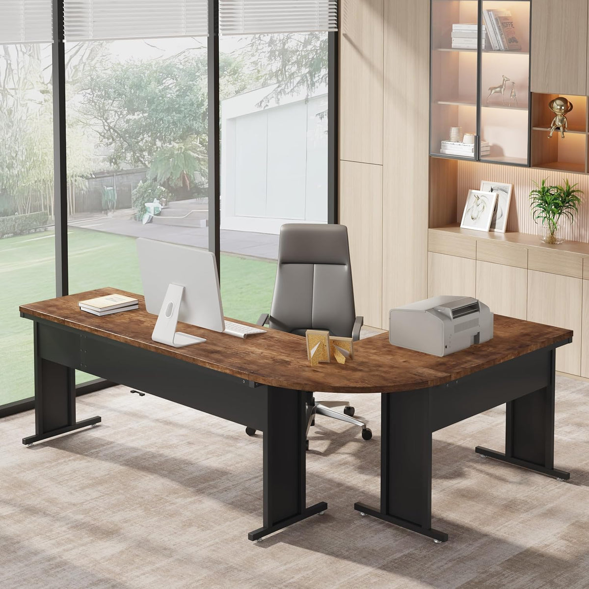 Tribesigns 83-Inch Large L Shaped Desk, Reversible Executive Office Desk, Modern Corner Computer Table Business Workstation for Home Office (Brown)