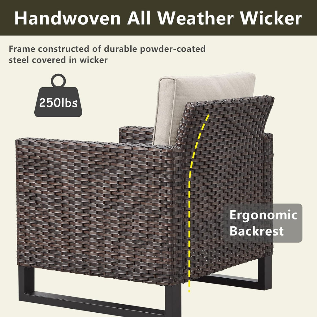 Rilyson Luxury Wicker Outdoor Patio Chairs Set of 2-Classic Rattan Chairs Water Resistant,Comfortable Cushions and Sturdy Metal Frame for Outside Porch Deck Backyard(Brown/Blue)