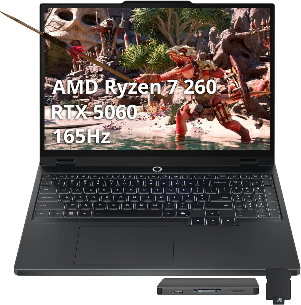 Lenovo Legion 5 15.3' WUXGA 165Hz Gaming Laptop, AMD Ryzen 7 260, GeForce RTX 5060, 16GB DDR5, 1.5TB Storage (512GB SSD+1TB Docking Station), Backlit Keyboard, HD Camera, Wi-Fi 6, Win 11 Pro, Black