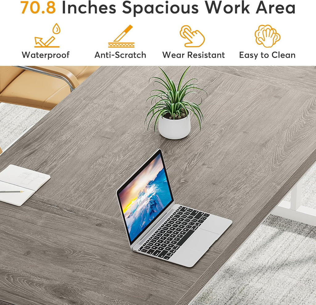 Tribesigns 70.8-Inch Executive Desk, Large Computer Office Desk Workstation, Modern Simple Style Laptop Desk Study Writing Table Business Furniture for Home Office (Grey/White, 70.8 Inch)