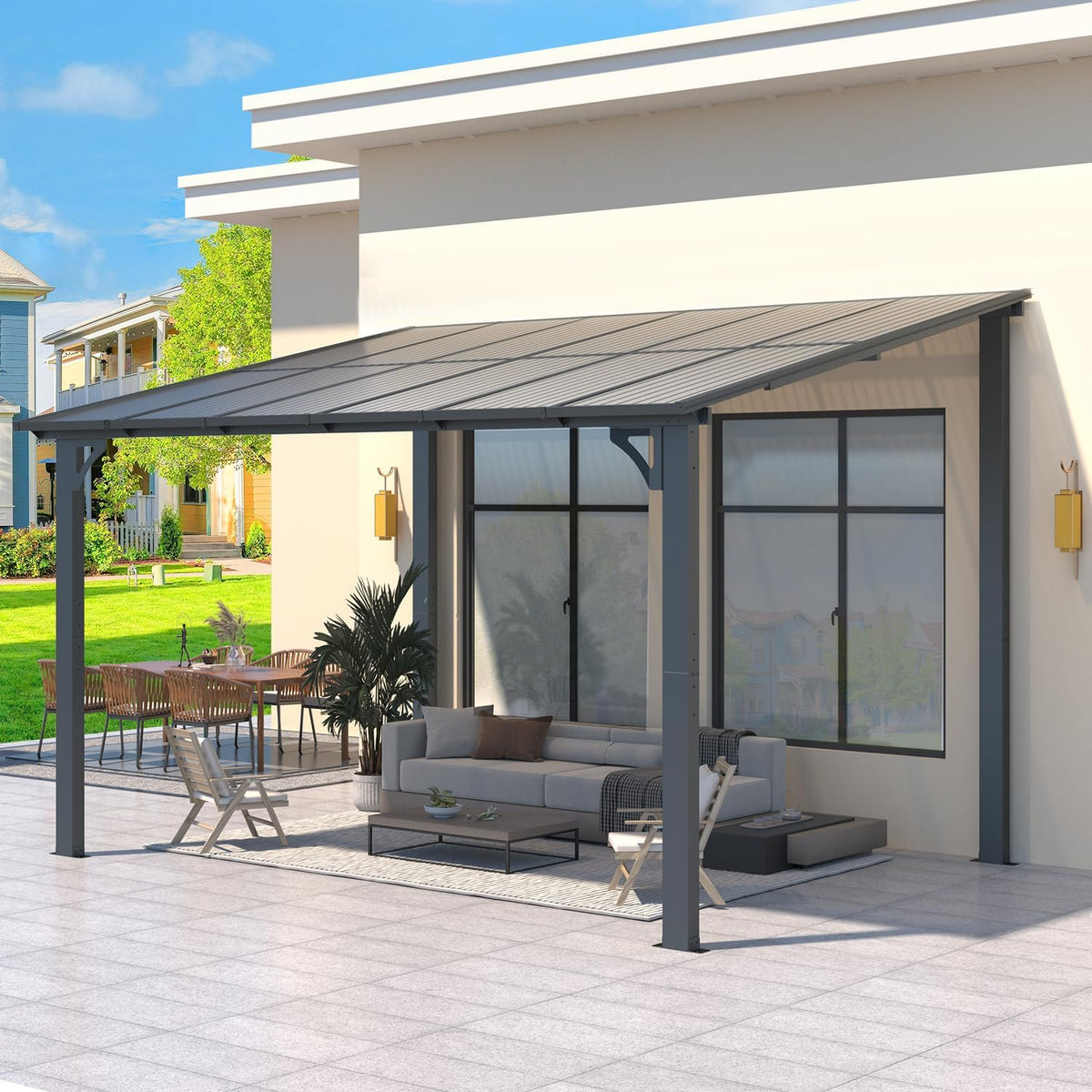 AECOJOY 12' x 8' Gazebo Outdoor Pergola for Patio, 8'x12' Hard Top Lean to Pergolas and Gazebos Clearance with Patio Roof Shelter, Large Wall-Mounted Heavy Duty Awnings for Decks, Backyard